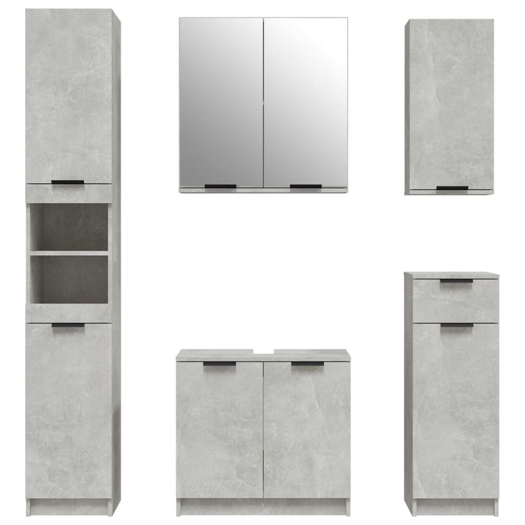 5 Piece Bathroom Cabinet Set Concrete Grey Engineered Wood