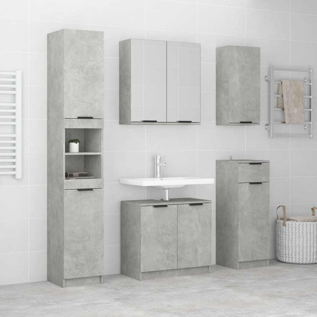 5 Piece Bathroom Cabinet Set Concrete Grey Engineered Wood