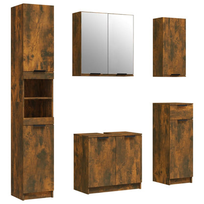 5 Piece Bathroom Cabinet Set Smoked Oak Engineered Wood