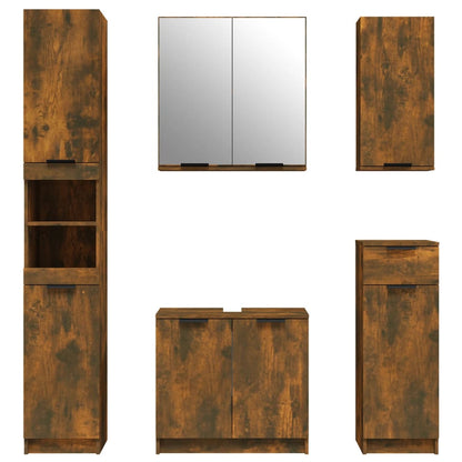 5 Piece Bathroom Cabinet Set Smoked Oak Engineered Wood