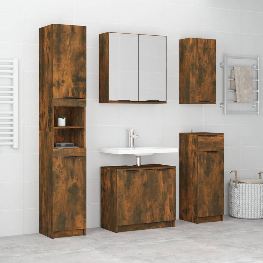 5 Piece Bathroom Cabinet Set Smoked Oak Engineered Wood