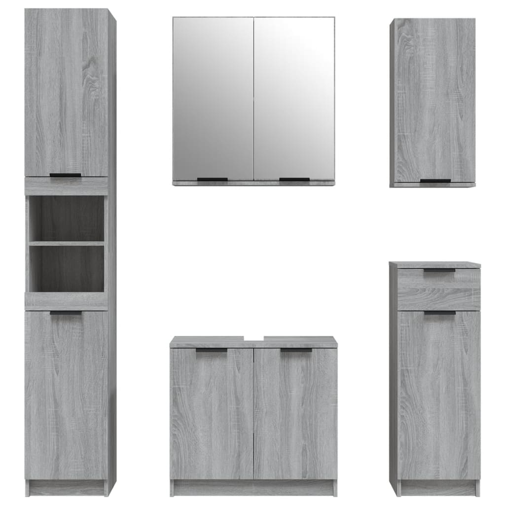 5 Piece Bathroom Cabinet Set Grey Sonoma Engineered Wood