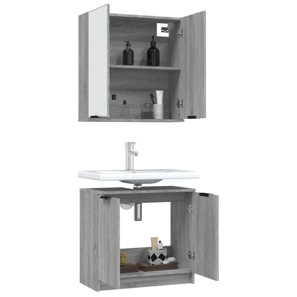 2 Piece Bathroom Cabinet Set Grey Sonoma Engineered Wood