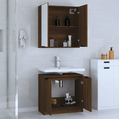 2 Piece Bathroom Cabinet Set Brown Oak Engineered Wood