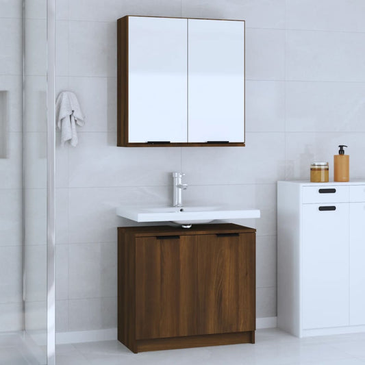 2 Piece Bathroom Cabinet Set Brown Oak Engineered Wood