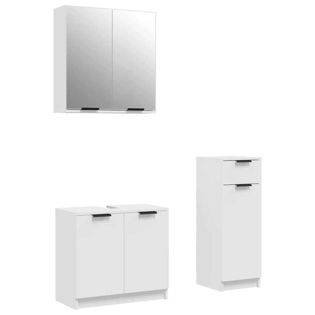 3 Piece Bathroom Cabinet Set White Engineered Wood