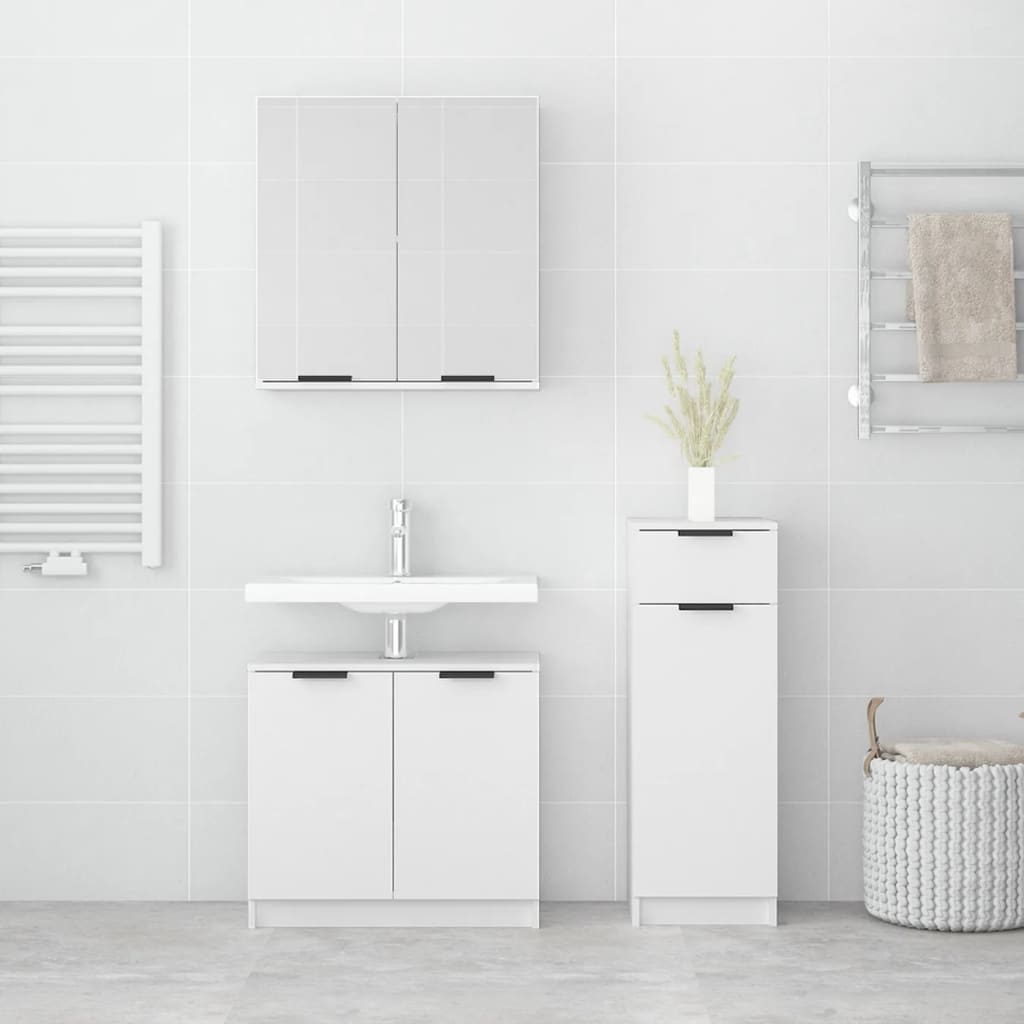 3 Piece Bathroom Cabinet Set White Engineered Wood