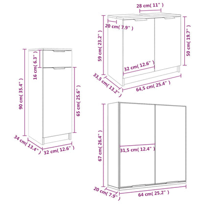 3 Piece Bathroom Cabinet Set White Engineered Wood