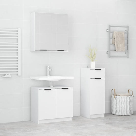 3 Piece Bathroom Cabinet Set White Engineered Wood