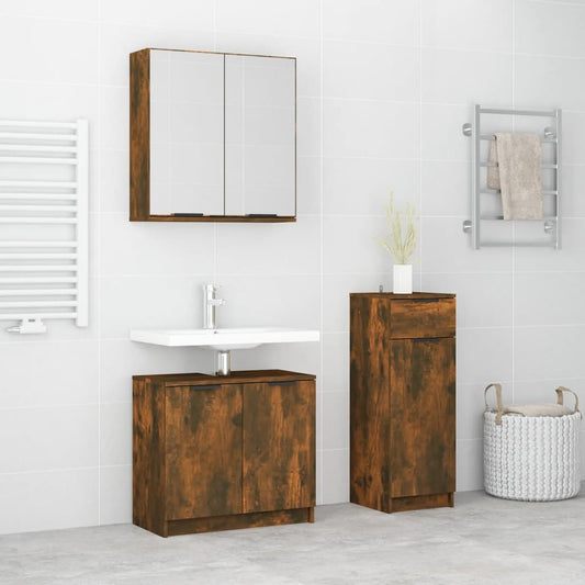 3 Piece Bathroom Cabinet Set Smoked Oak Engineered Wood