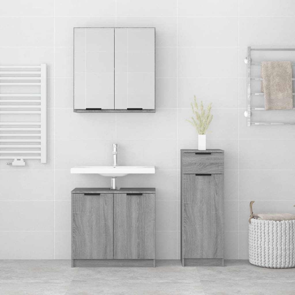 3 Piece Bathroom Cabinet Set Grey Sonoma Engineered Wood