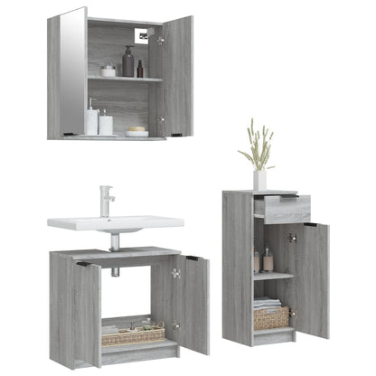 3 Piece Bathroom Cabinet Set Grey Sonoma Engineered Wood