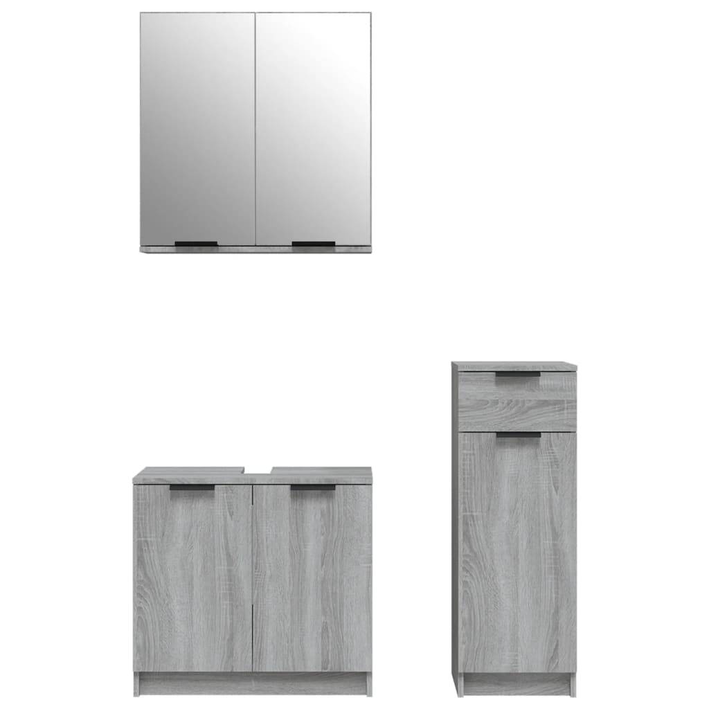 3 Piece Bathroom Cabinet Set Grey Sonoma Engineered Wood