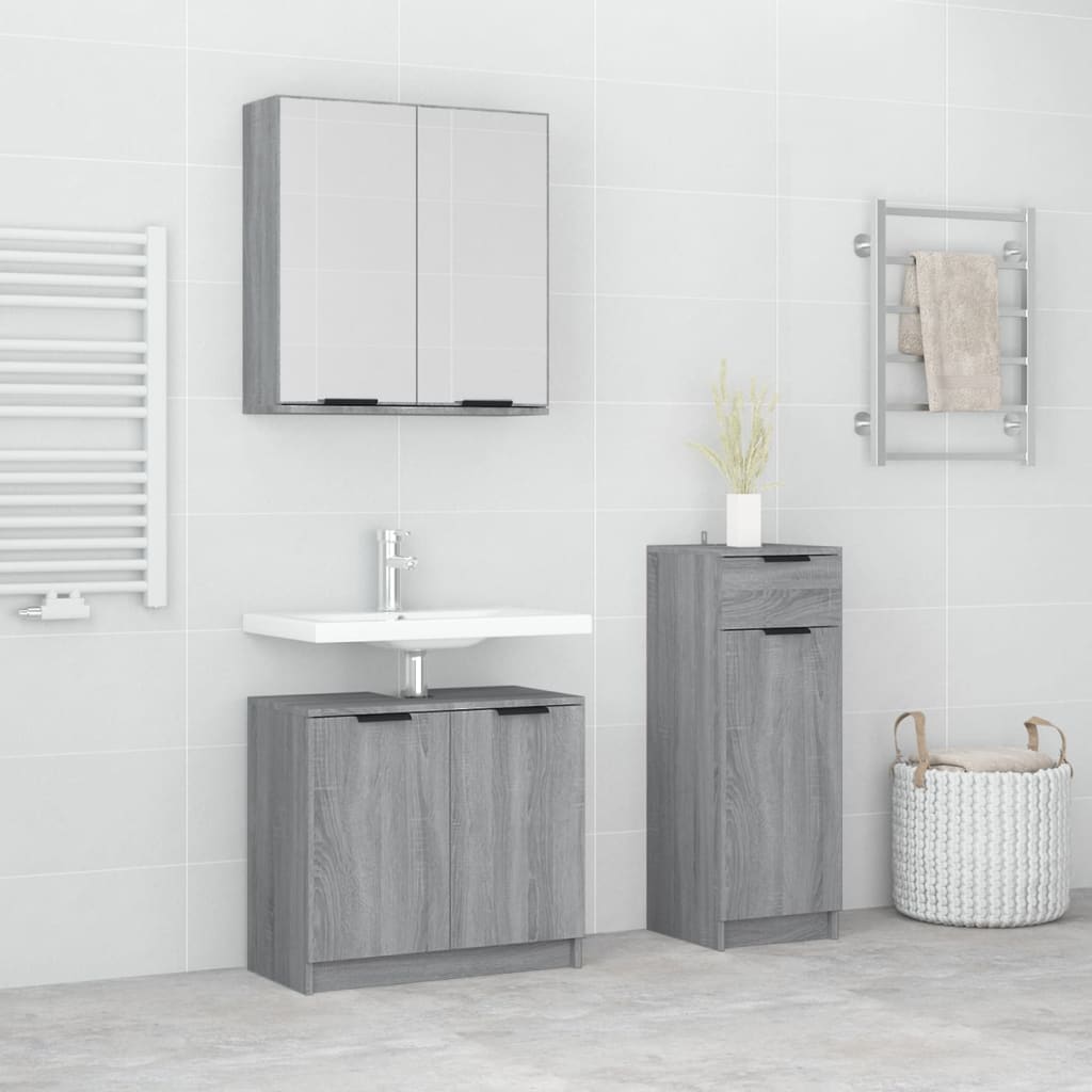 3 Piece Bathroom Cabinet Set Grey Sonoma Engineered Wood