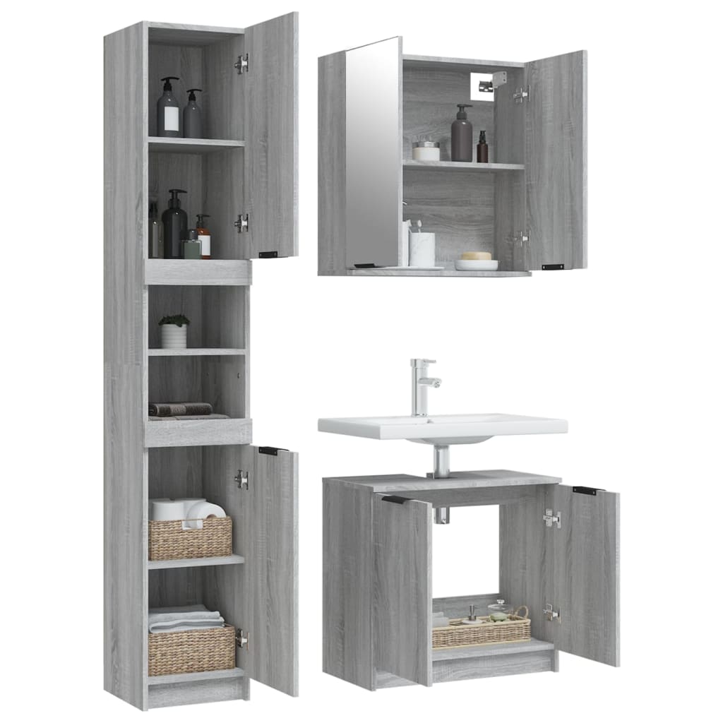 3 Piece Bathroom Cabinet Set Grey Sonoma Engineered Wood