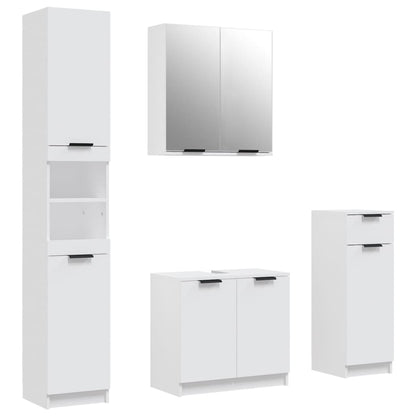 4 Piece Bathroom Cabinet Set White Engineered Wood