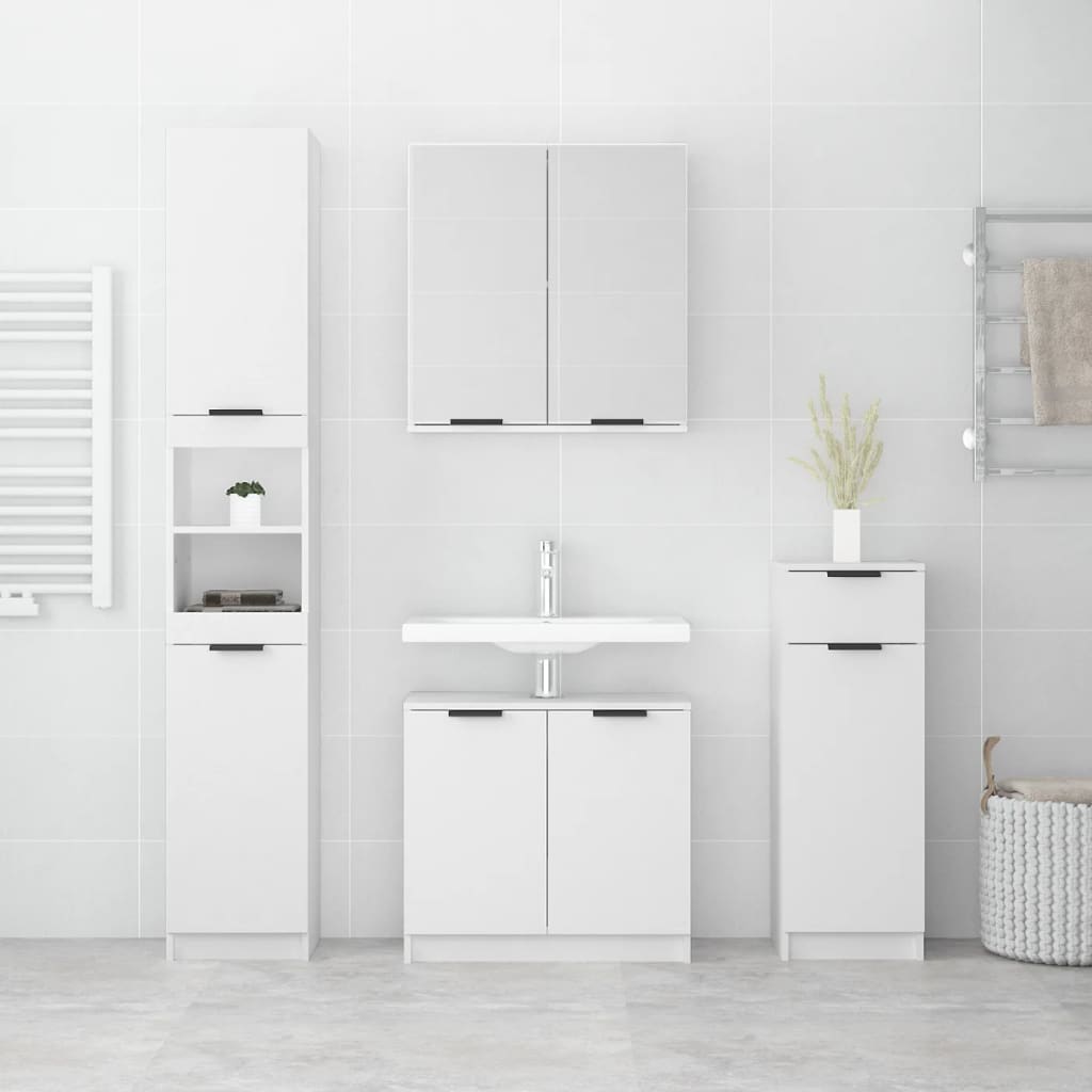 4 Piece Bathroom Cabinet Set White Engineered Wood