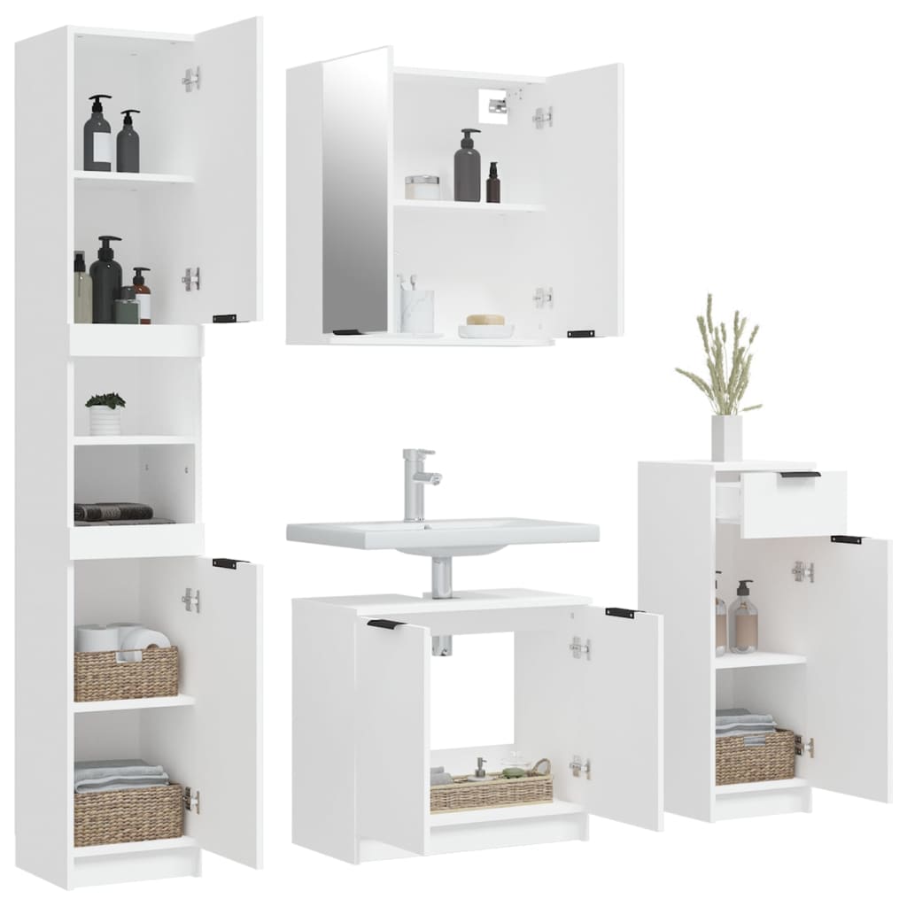 4 Piece Bathroom Cabinet Set White Engineered Wood