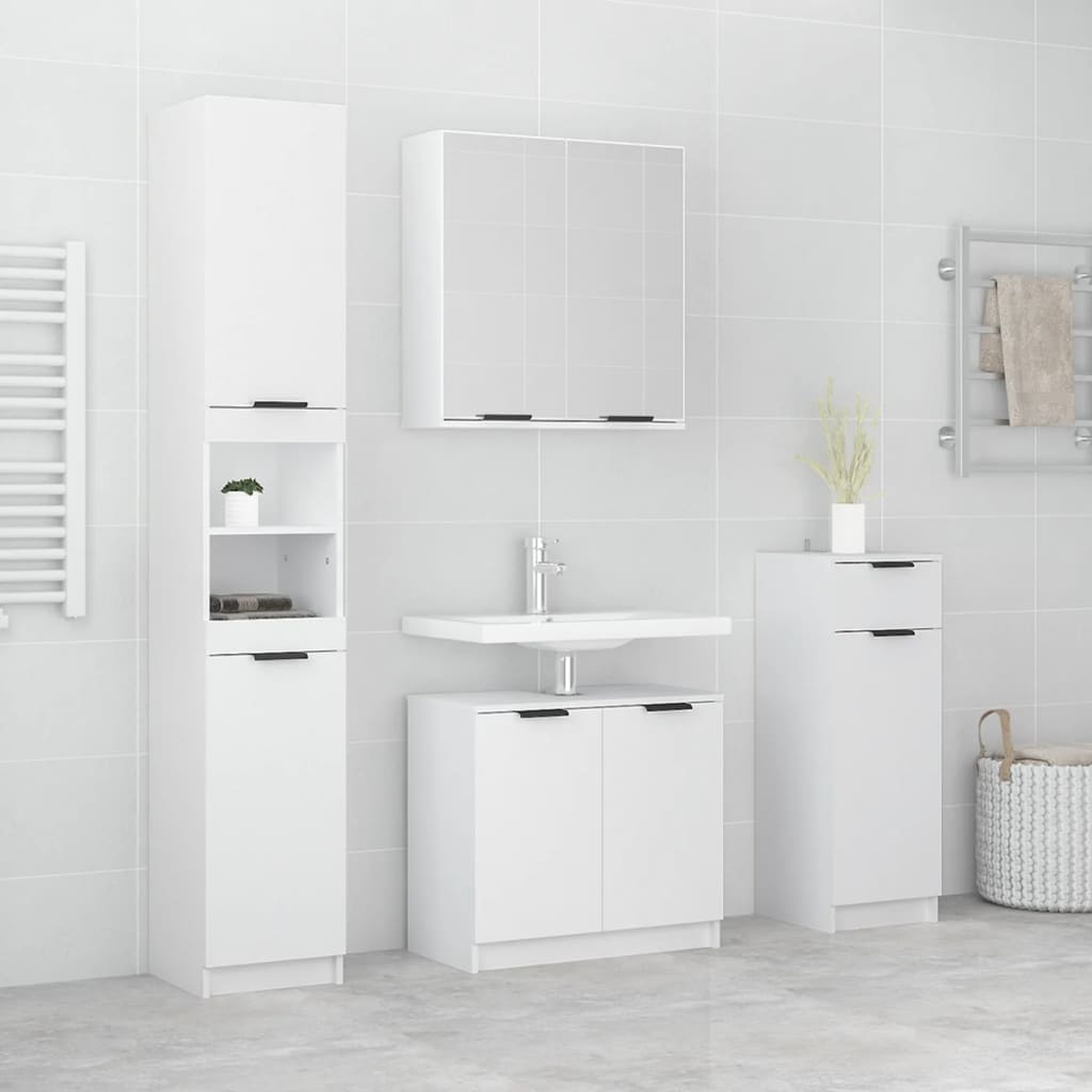 4 Piece Bathroom Cabinet Set White Engineered Wood