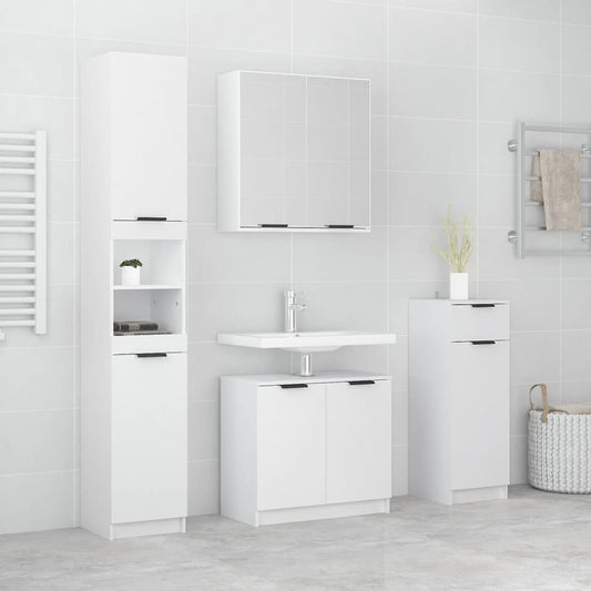 4 Piece Bathroom Cabinet Set White Engineered Wood