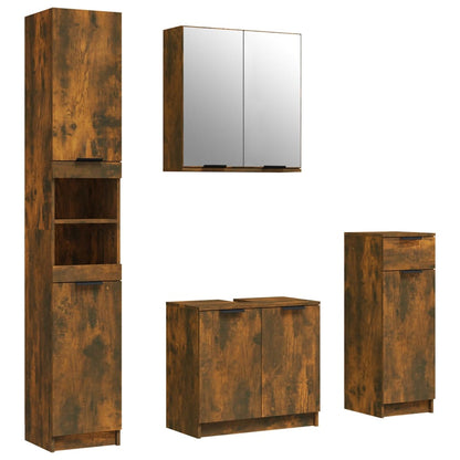 4 Piece Bathroom Cabinet Set Smoked Oak Engineered Wood