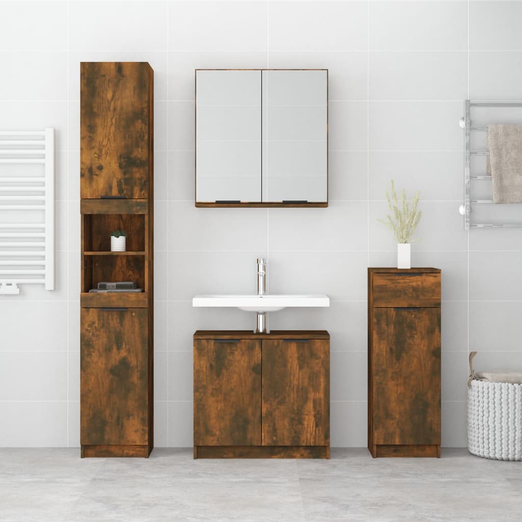 4 Piece Bathroom Cabinet Set Smoked Oak Engineered Wood