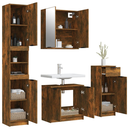 4 Piece Bathroom Cabinet Set Smoked Oak Engineered Wood