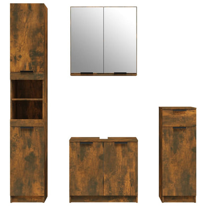 4 Piece Bathroom Cabinet Set Smoked Oak Engineered Wood