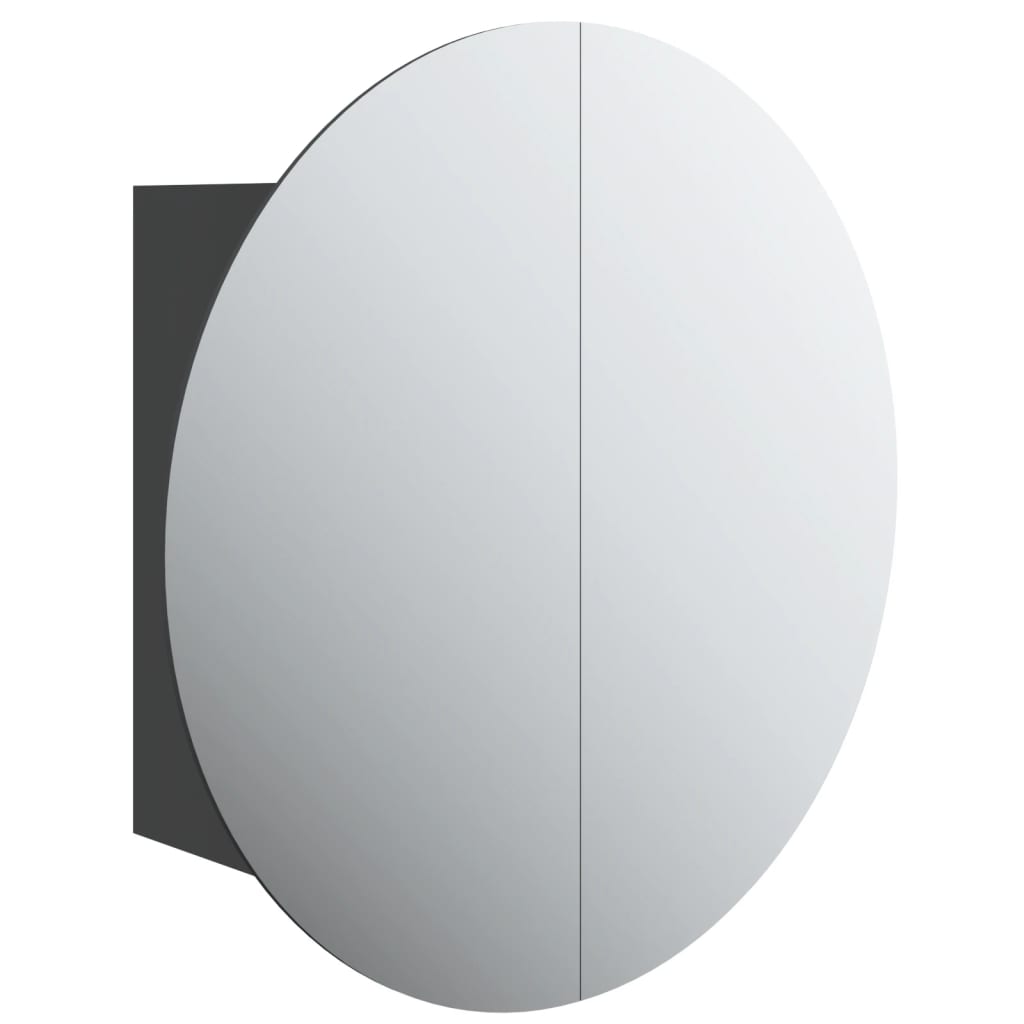 Bathroom Cabinet with Round Mirror&LED Black 40x40x17.5 cm