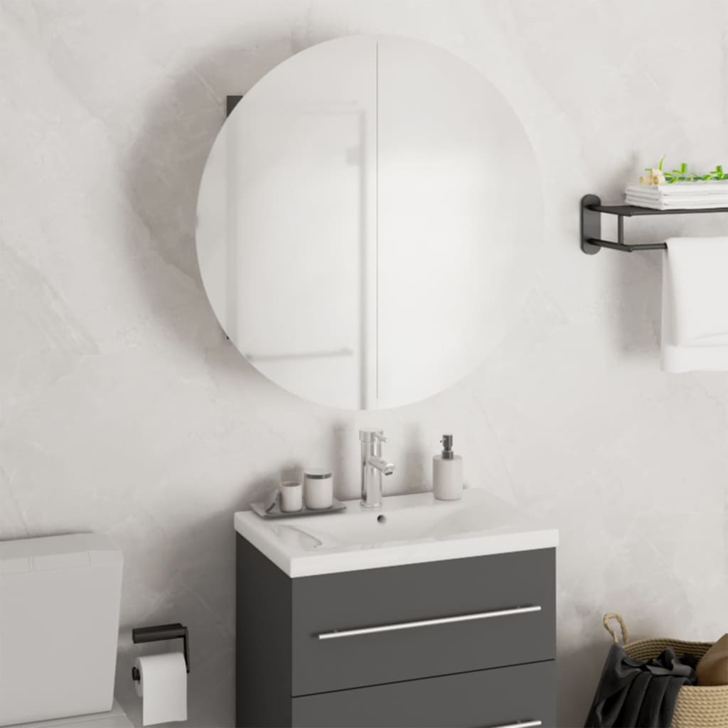 Bathroom Cabinet with Round Mirror&LED Grey 47x47x17.5 cm - Bend