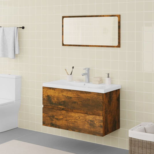 Bathroom Furniture Set Smoked Oak Engineered Wood