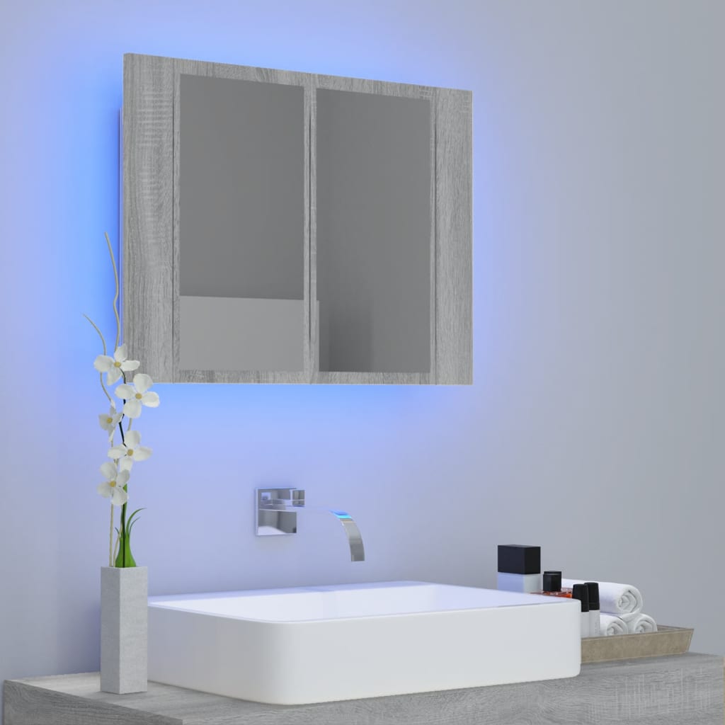 LED Mirror Cabinet Grey Sonoma 60x12x45 cm Engineered Wood - Bend