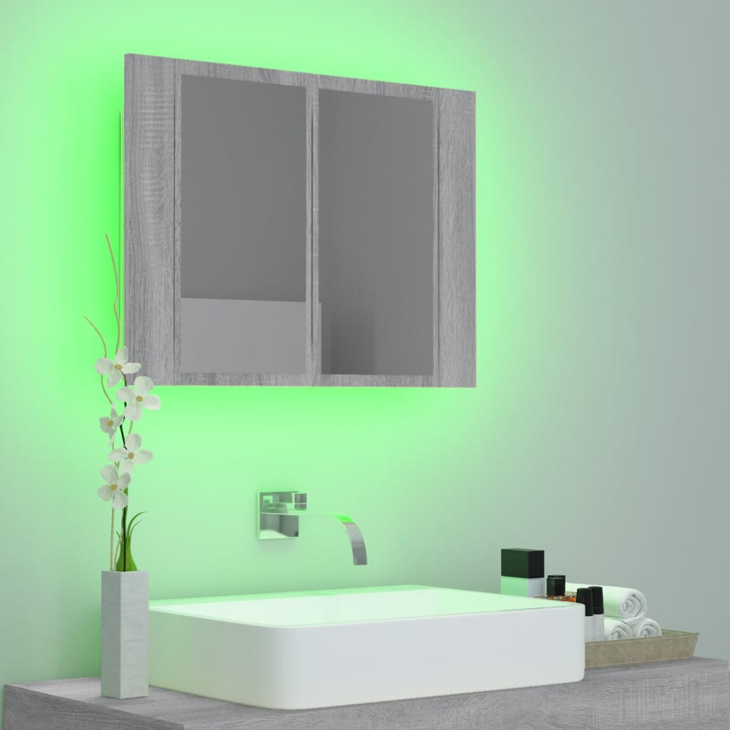 LED Mirror Cabinet Grey Sonoma 60x12x45 cm Engineered Wood - Bend