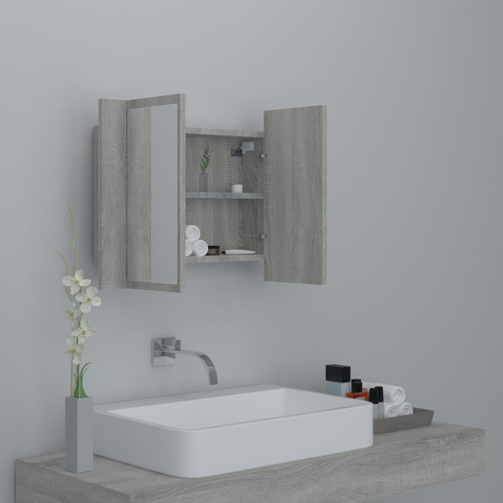 LED Mirror Cabinet Grey Sonoma 60x12x45 cm Engineered Wood - Bend