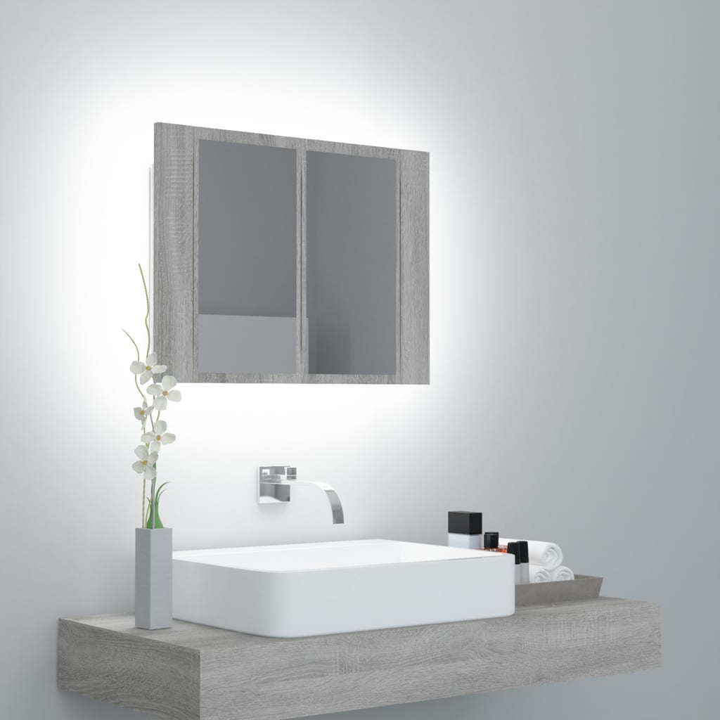 LED Mirror Cabinet Grey Sonoma 60x12x45 cm Engineered Wood - Bend