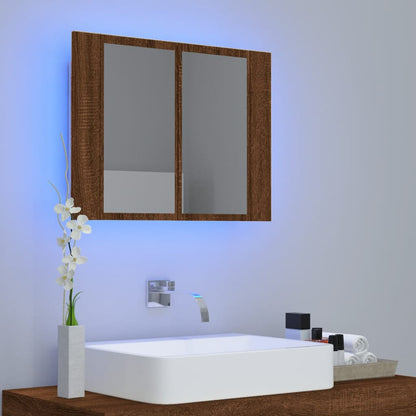 LED Mirror Cabinet Brown Oak 60x12x45 cm Engineered Wood