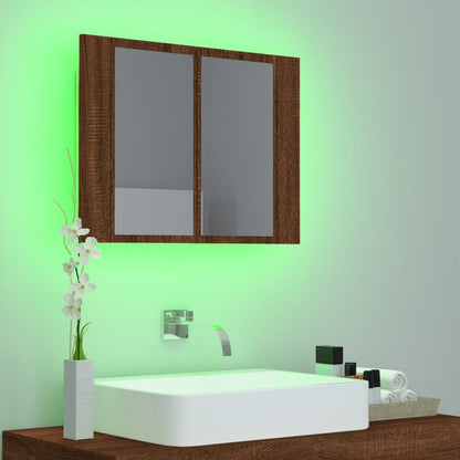 LED Mirror Cabinet Brown Oak 60x12x45 cm Engineered Wood