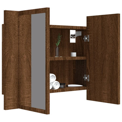 LED Mirror Cabinet Brown Oak 60x12x45 cm Engineered Wood