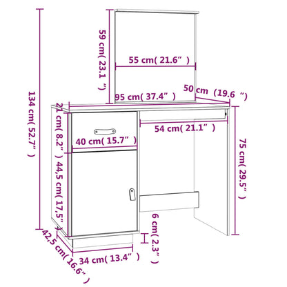 Dressing Table White 95x50x134 cm Solid Wood Pine