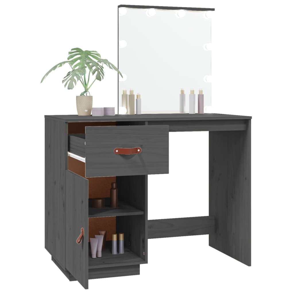 Dressing Table with LED Grey 95x50x133.5 cm Solid Wood Pine - Bend