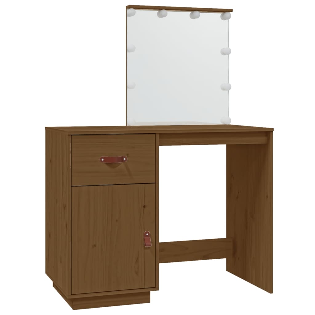 Dressing Table with LED Honey Brown 95x50x133.5 cm Solid Wood Pine - Bend