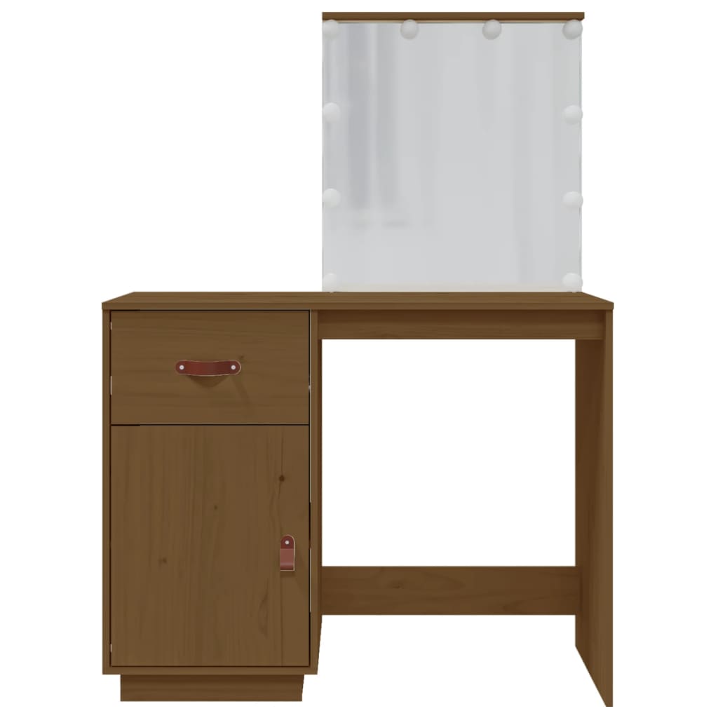 Dressing Table with LED Honey Brown 95x50x133.5 cm Solid Wood Pine - Bend