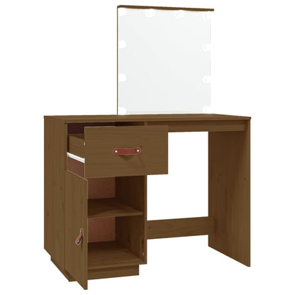 Dressing Table with LED Honey Brown 95x50x133.5 cm Solid Wood Pine - Bend