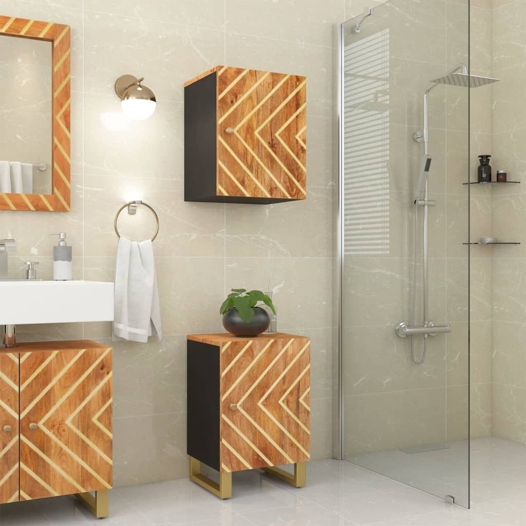 Mango Wood Bathroom Storage Cabinet in Brown and Black - Bend