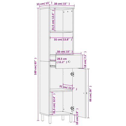 Bathroom Cabinet Black 38x33x160 cm Solid Wood Mango - Bend