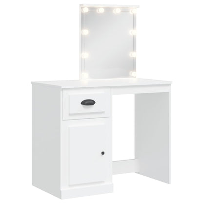 Dressing Table with LED Lights White 90x42x132.5 cm