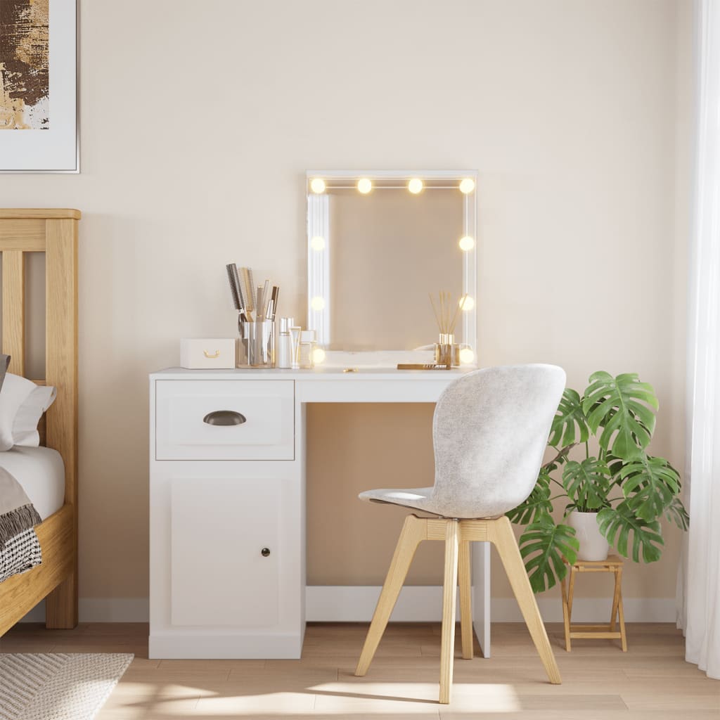 Dressing Table with LED Lights White 90x42x132.5 cm