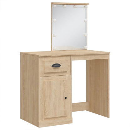 Dressing Table with LED Lights Sonoma Oak 90x42x132.5 cm