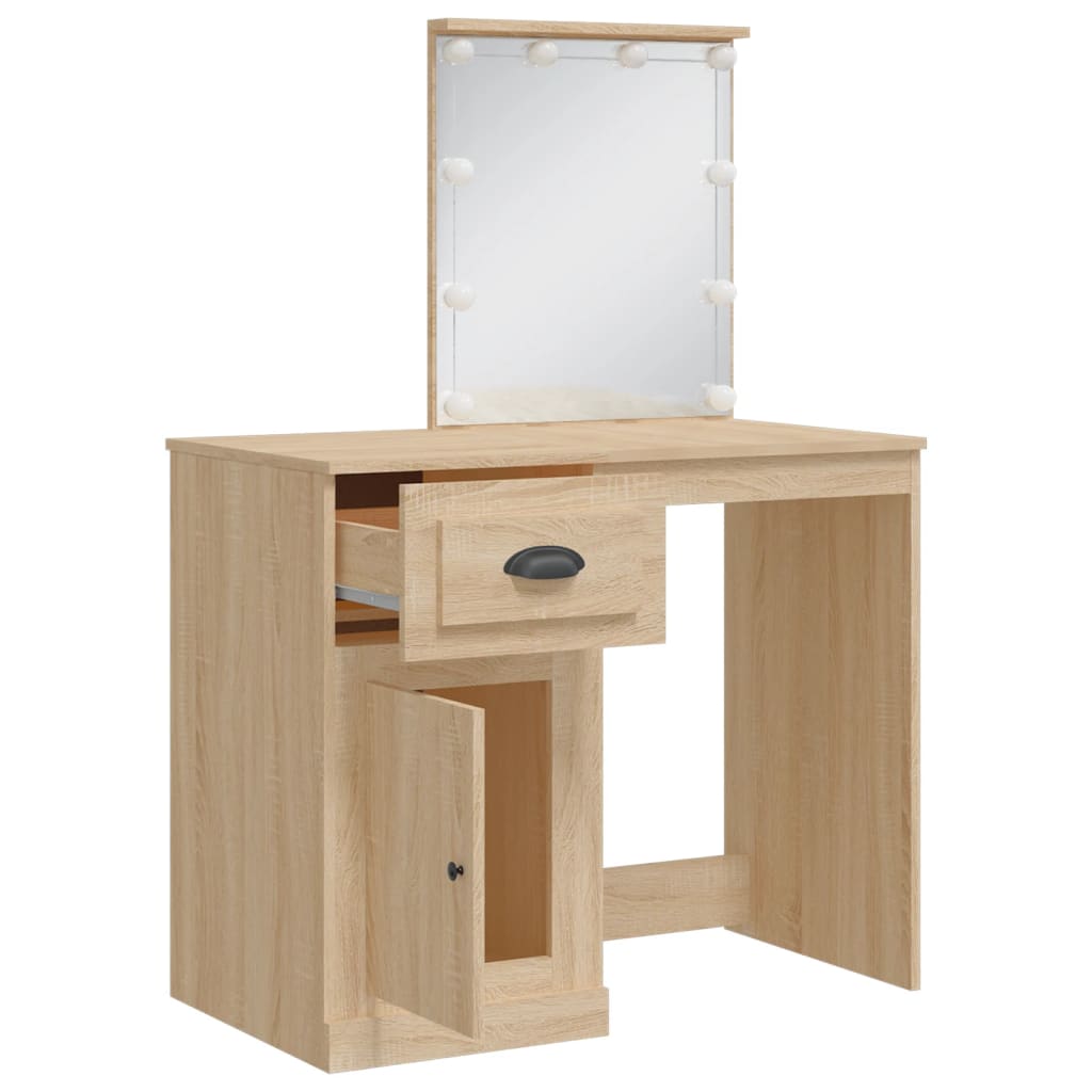 Dressing Table with LED Lights Sonoma Oak 90x42x132.5 cm