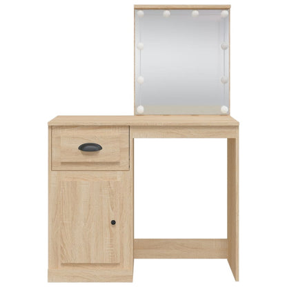 Dressing Table with LED Lights Sonoma Oak 90x42x132.5 cm